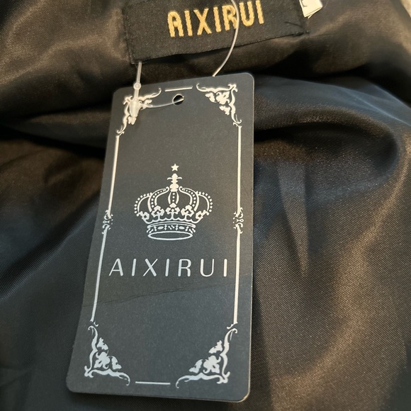 NWT AIXIRUI - Women’s L Elegant Faux Fur Trench Coat Gray - Picture 5 of 8